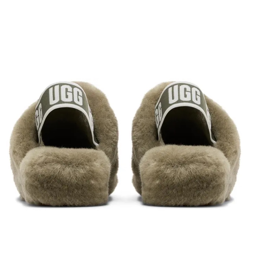 UGG Women's Fluff Yeah Slide Slipper 1095119 Burnt Olive Real Fur Lamb Sz. 9 NEW - Picture 14 of 15